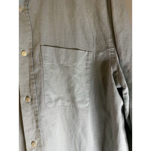 ZARA Blue Gray Linen Button-Down Shirt Boxy Loose Oversized Unisex - Picture 3 of 6